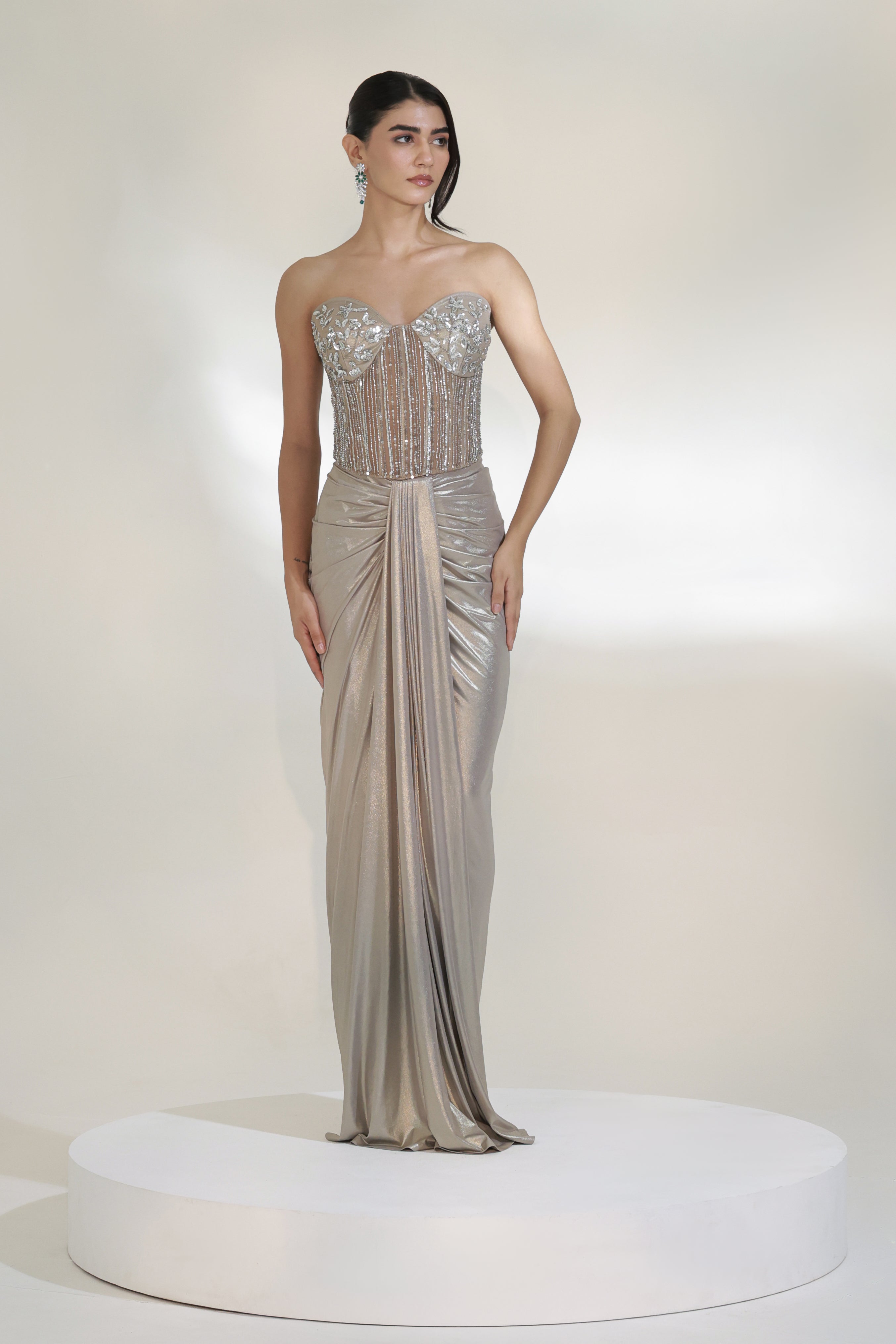 PLATINUM CORSET DHOTI SET